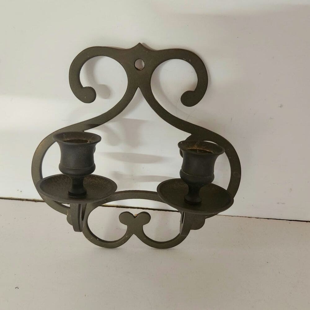 Solid Brass Vtg Ornate Double Arm Wall Sconce MCM